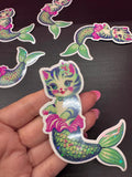 Vintage Mermaid Cat Holographic Sticker