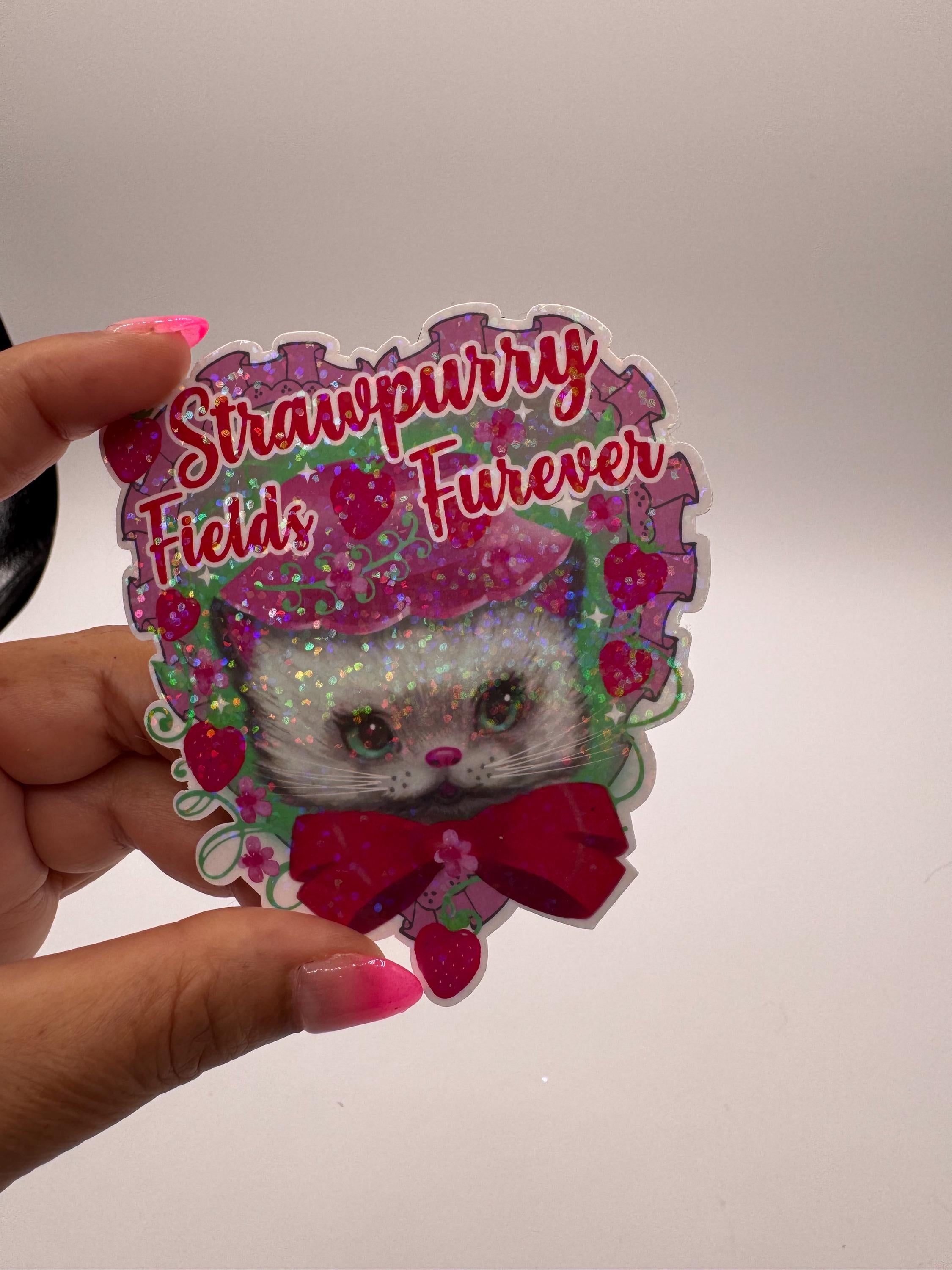 Strawberry Cat Holographic Sticker
